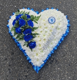 Football, heart, chelsea, the blues, white, blue, logo, funeral, flowers, tribute, romford, harold wood, havering, delivery