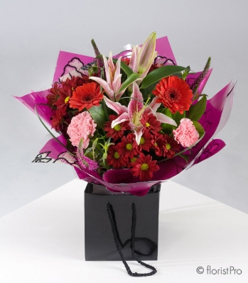 pink lily red chrysanthemum bouquet aqua pack flowers florist harold wood romford same day delivery