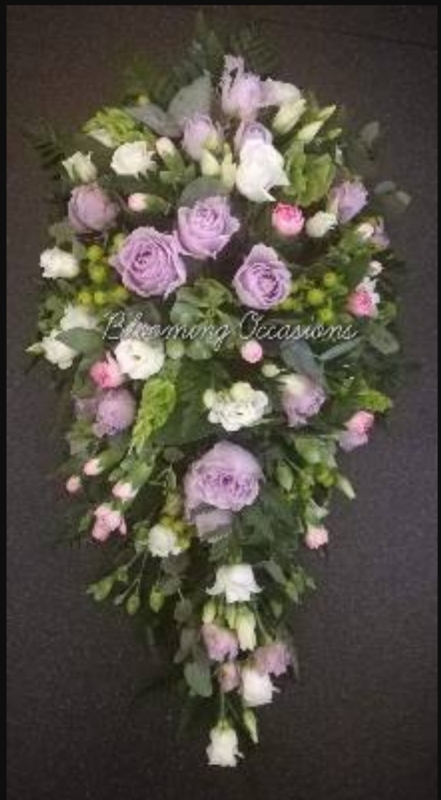 funeral flowers, spray, oasis, lilac, green, white, sympathy, male, female, harold wood florist, delivery, romford