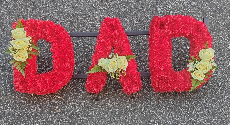 letters, name, create your own, names, any name, funeral flowers, oasis, tribute, wreath, harold wood, romford, havering delivery