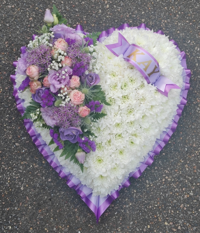 heart, lilac, purple, male, female, funeral, tribute, wreath, flowers, florist, delivery, harold wood, romford, havering