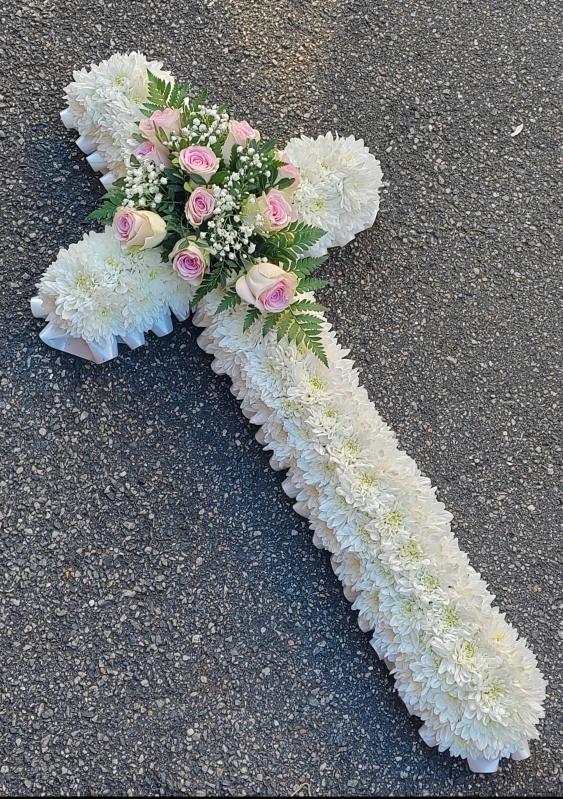 cross, christian, catholic, crucifix, religious, funeral, tribute, wreath, flowers, florist, delivery, harold wood, romford, brentwood, dagenham, havering