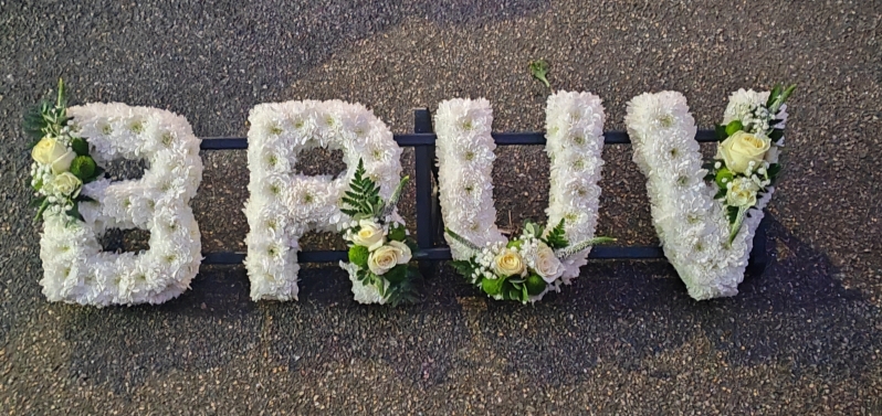 letters, name, brother, bro, bruv, funeral flowers, oasis, tribute, wreath, harold wood, romford, havering, delivery