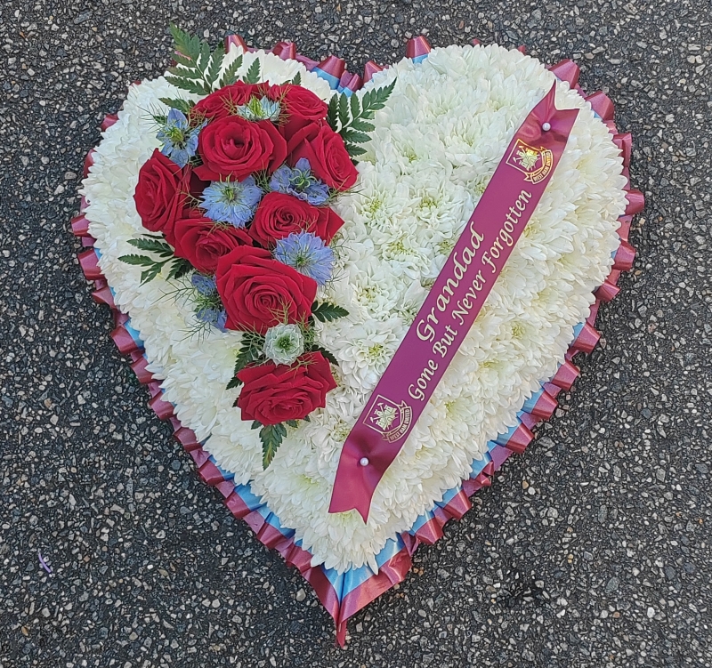 Football, heart, west ham, hammers, irons, whufc,, funeral, flowers, tribute, romford, harold wood, havering, delivery