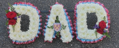 Football, Dad, daddy, name, west ham, hammers, irons, whufc, arsenal, gunners, chelsea, tottenham hotspur, spurs, funeral, flowers, tribute, romford, harold wood, havering, delivery