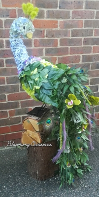 peacock, bird, peahen, funeral, flowers, tribute, wreath, oasis, artificial, romford, harold wood, havering, delivery