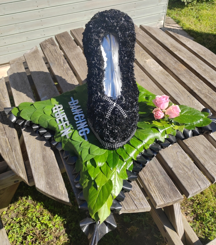 stiletto, shoe, high, heel, heels, shoes, funeral, flowers, tribute, bespoke, wreath, oasis, harold wood, romford, havering, brentwood, dagenham, delivery