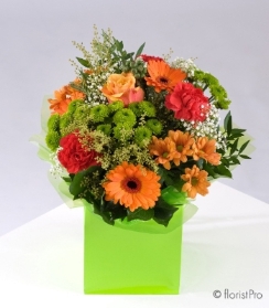 orange bouquet roses gerberas bright green chrysanthemum flowers florist harold wood romford