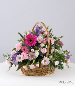 basket, arrangement, purple, pink, flowers, oasis, funeral, flowers, tribute, florist, harold wood, romford, havering, delivery