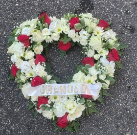 open heart, heart, red, white, male, female, funeral, tribute, wreath, oasis, flowers, florist, delivery, harold wood, romford havering, brentwood, dagenham,