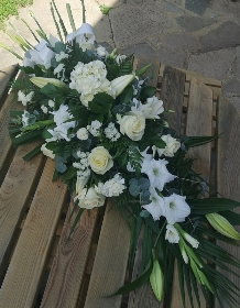 funeral flowers, spray, oasis, white, sympathy, male, female, harold wood florist, delivery, romford