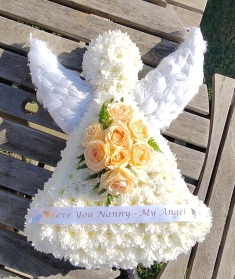 angels, angel, wings, angelic, religious, angelwings, feathers, posy, posies, funeral, tribute, wreath, oasis,  flowers, florist, delivery, harold wood, romford, havering, south essex, dagenham