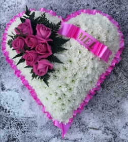 heart, roses, pink, female, funeral, tribute, wreath, flowers, florist, delivery, harold wood, romford, havering