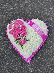 heart, roses, pink, female, funeral, tribute, wreath, flowers, florist, delivery, harold wood, romford, havering, brentwood, dagenham,