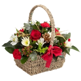 basket, arrangement, red, christmas, seasonal, flowers, oasis, flowers, florist, harold wood, romford, havering, delivery
