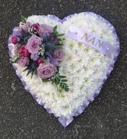 heart, lilac, purple, male, female, funeral, tribute, wreath, flowers, florist, delivery, harold wood, romford, havering