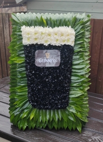 2D, pint of beer, pint glass, Guinness, fosters, stella, carlsberg, carling, peroni, ale drink funeral flowers tribute florist harold wood romford, delivery