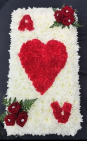 ace of hearts, hearts, playing card, poker, deck of cards, deck,  funeral, flower, tribute, wreath, oasis, florist harold wood romford, havering delivery
