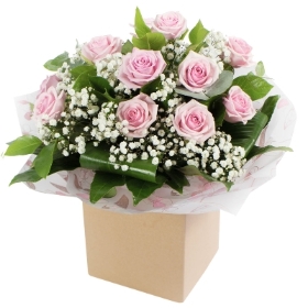 12 pink roses bouquet gift sent with love valentines day February 14th 
