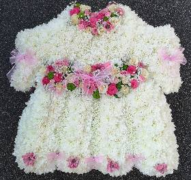 dress, frilly, childs dress, pink, christening, funeral flowers, tribute, oasis, wreath, harold hill, romford, havering, delivery