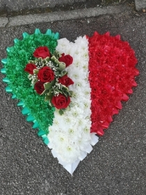 heart, red, white, green, Italy, Italian, sympathy, funeral, tribute, wreath, oasis, flowers, florist, delivery, harold wood, romford, havering