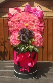 hello kitty, cat, funeral, flowers, tribute, wreath, hatbox, florist, harold wood, romford, havering, delivery