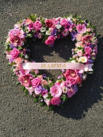 heart, lilac, pink, orchid, female, funeral, tribute, wreath, flowers, florist, delivery, harold wood, romford, havering