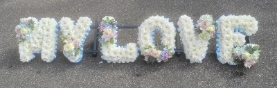 letters, name, my love, lover, husband, wife,  funeral flowers, oasis, tribute, wreath, harold wood, romford, havering delivery