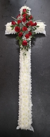 red rose coffin casket cross spray flowers white based luxury florist romford harold wood
