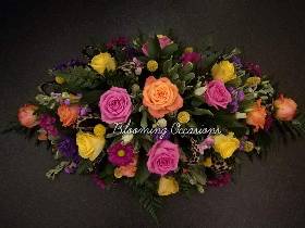 funeral flowers, spray, oasis, roses, colourful, sympathy, male, female, harold wood florist, delivery, romford