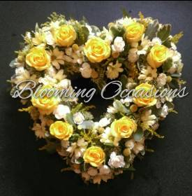 heart, gold, yellow, white, sympathy, funeral, tribute, wreath, oasis, flowers, florist, delivery, harold wood, romford, havering